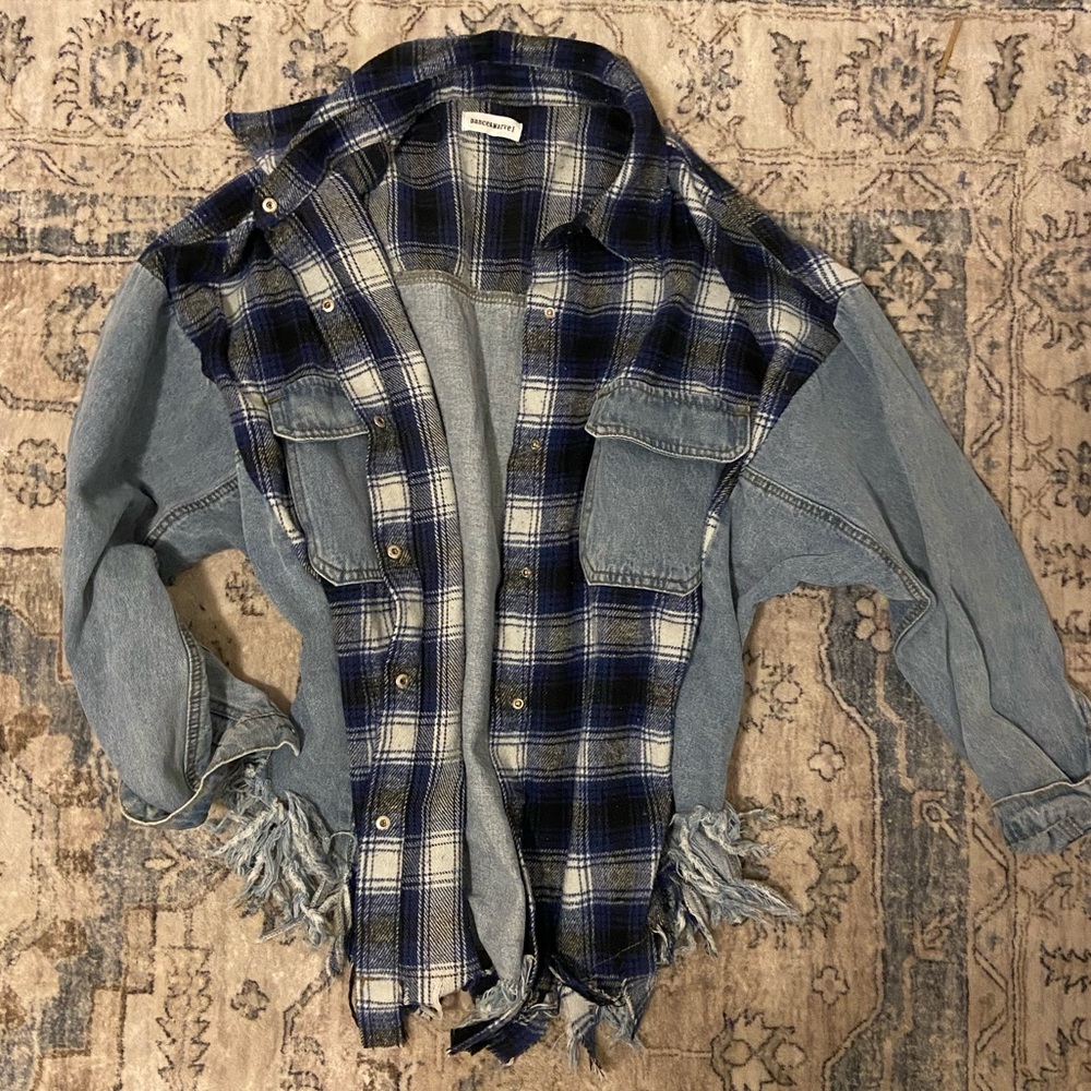Vici Plaid & Denim Shirt Jacket